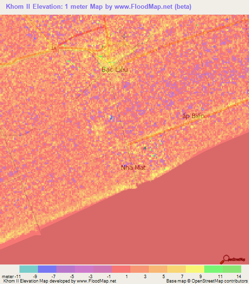 Khom II,Vietnam Elevation Map