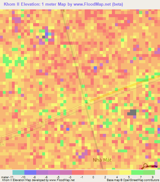 Khom II,Vietnam Elevation Map