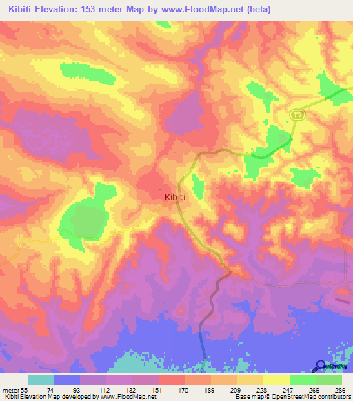 Kibiti,Tanzania Elevation Map