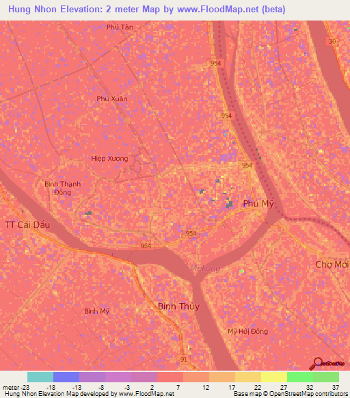 Hung Nhon,Vietnam Elevation Map