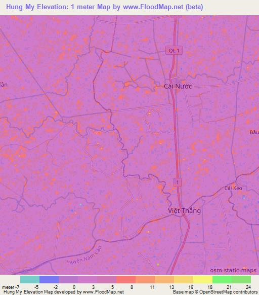 Hung My,Vietnam Elevation Map