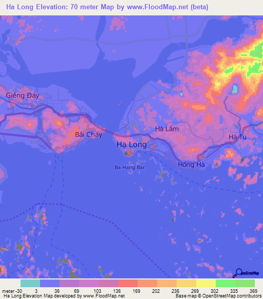 Ha Long,Vietnam Elevation Map