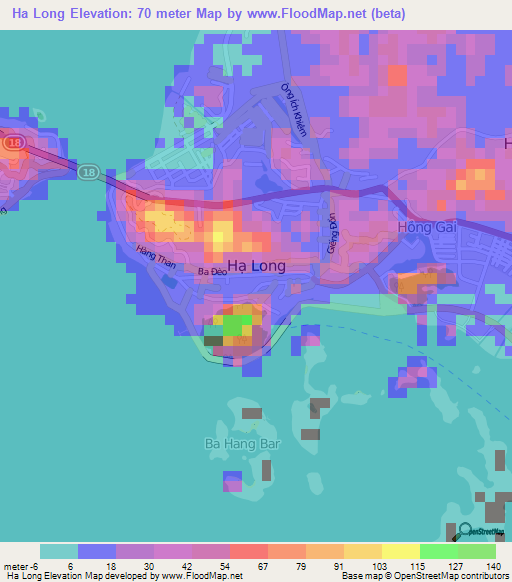 Ha Long,Vietnam Elevation Map