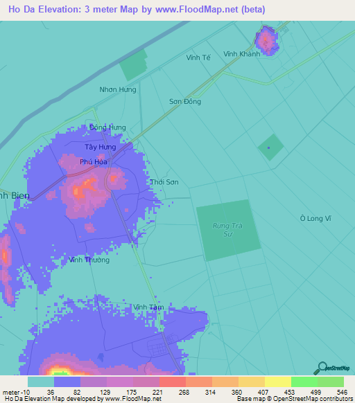 Ho Da,Vietnam Elevation Map