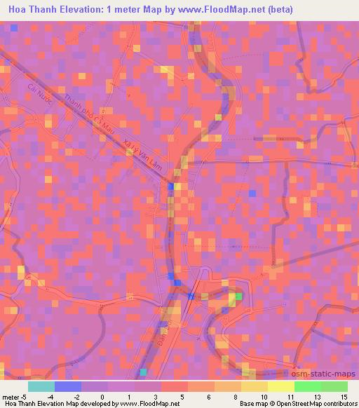 Hoa Thanh,Vietnam Elevation Map