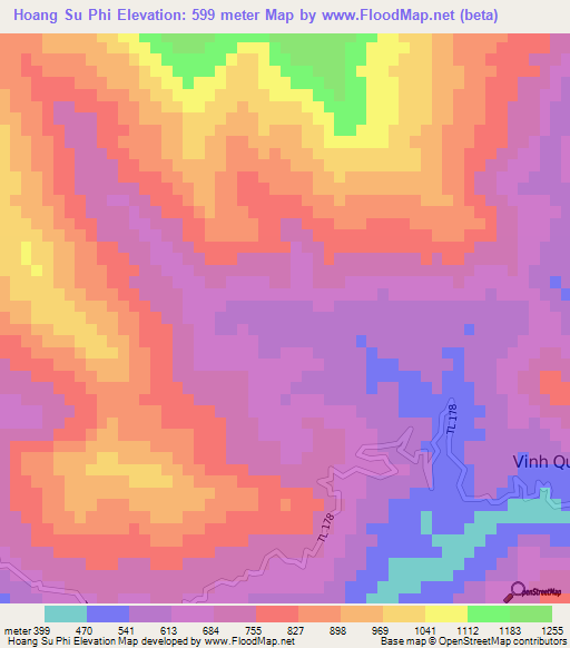 Hoang Su Phi,Vietnam Elevation Map