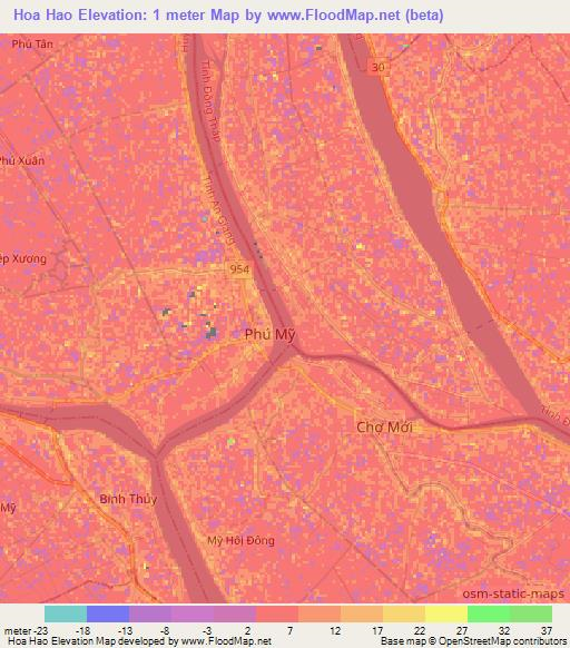 Hoa Hao,Vietnam Elevation Map