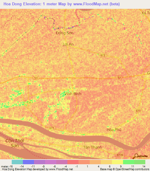 Hoa Dong,Vietnam Elevation Map