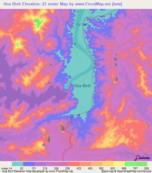 Hoa Binh,Vietnam Elevation Map