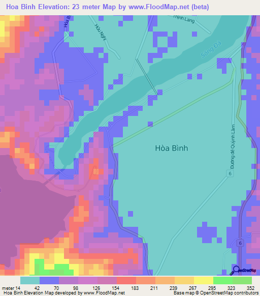 Hoa Binh,Vietnam Elevation Map