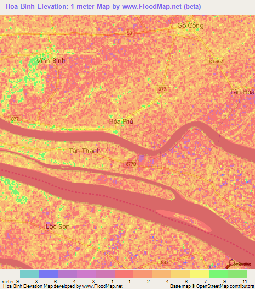 Hoa Binh,Vietnam Elevation Map