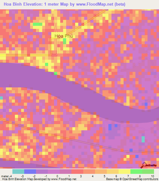 Hoa Binh,Vietnam Elevation Map