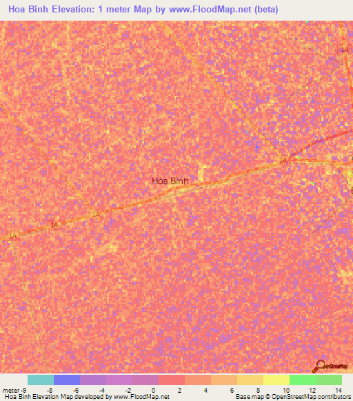 Hoa Binh,Vietnam Elevation Map