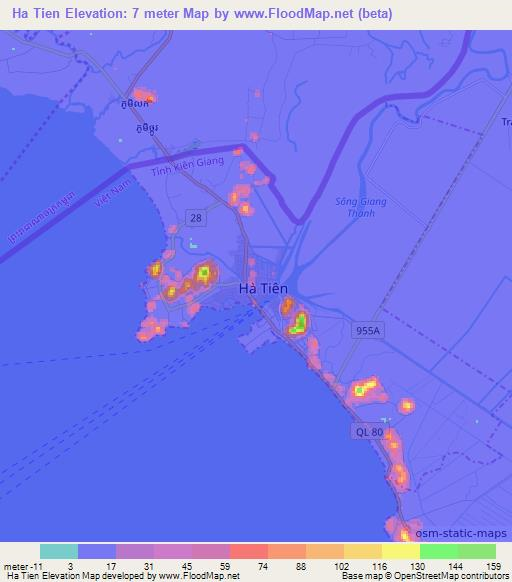 Ha Tien,Vietnam Elevation Map