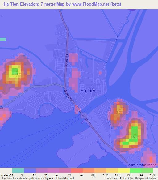 Ha Tien,Vietnam Elevation Map