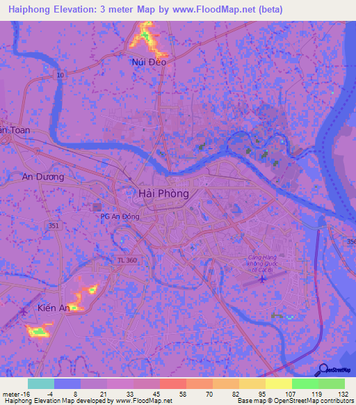 Haiphong,Vietnam Elevation Map