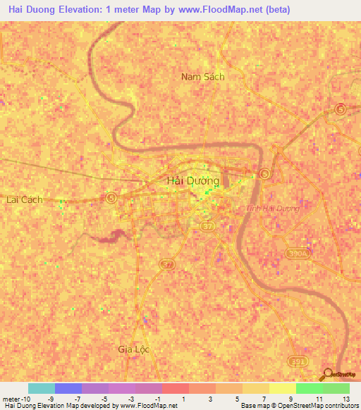 Hai Duong,Vietnam Elevation Map