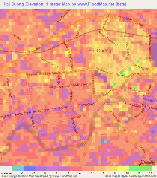 Hai Duong,Vietnam Elevation Map