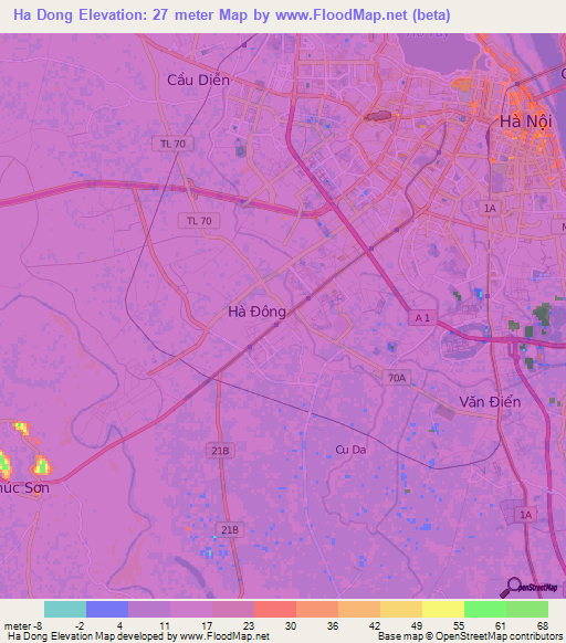 Ha Dong,Vietnam Elevation Map