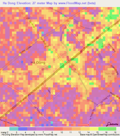 Ha Dong,Vietnam Elevation Map