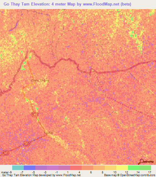 Go Thay Tam,Vietnam Elevation Map