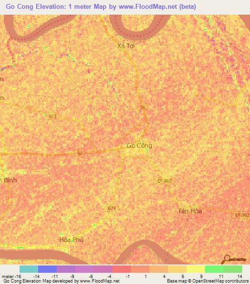 Go Cong,Vietnam Elevation Map