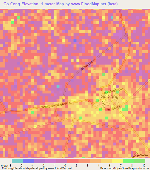 Go Cong,Vietnam Elevation Map