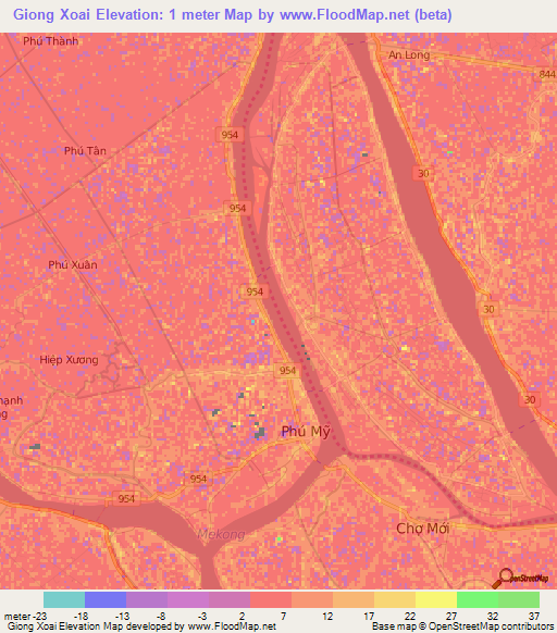 Giong Xoai,Vietnam Elevation Map