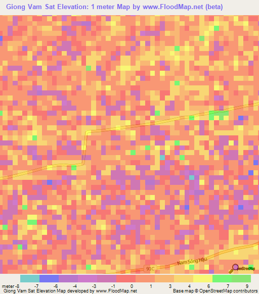 Giong Vam Sat,Vietnam Elevation Map