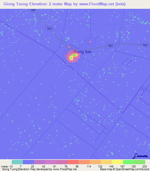 Giong Tuong,Vietnam Elevation Map