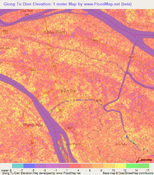 Giong Tu Dien,Vietnam Elevation Map