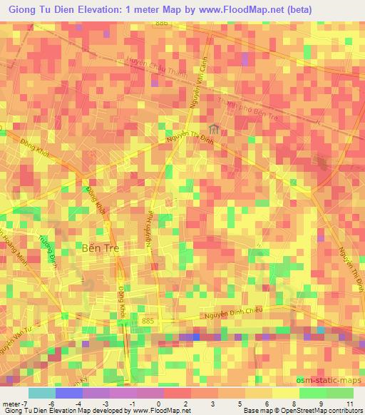 Giong Tu Dien,Vietnam Elevation Map