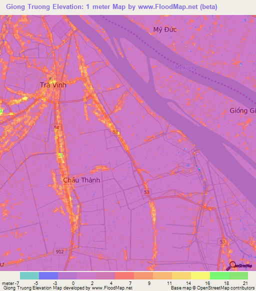 Giong Truong,Vietnam Elevation Map