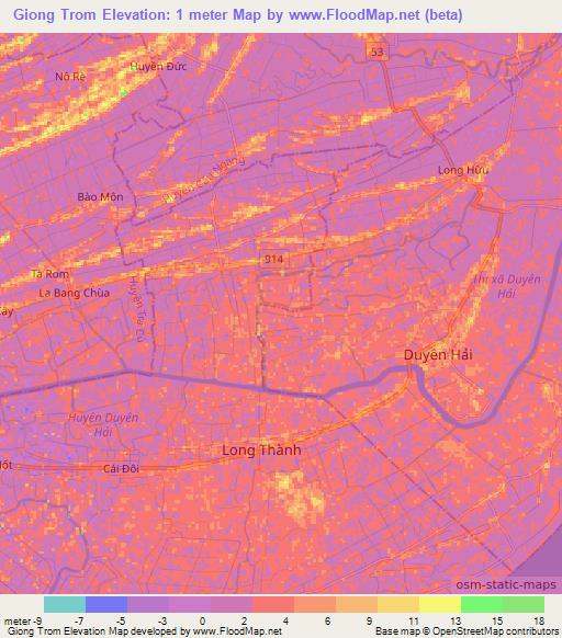 Giong Trom,Vietnam Elevation Map