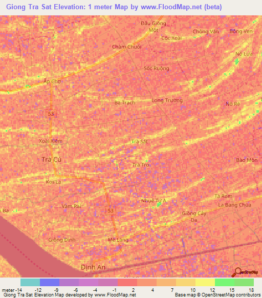 Giong Tra Sat,Vietnam Elevation Map