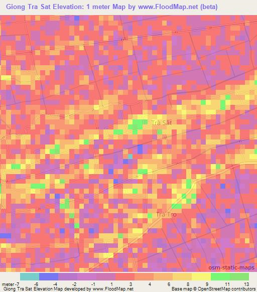 Giong Tra Sat,Vietnam Elevation Map