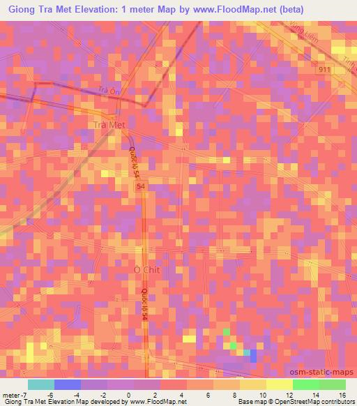 Giong Tra Met,Vietnam Elevation Map