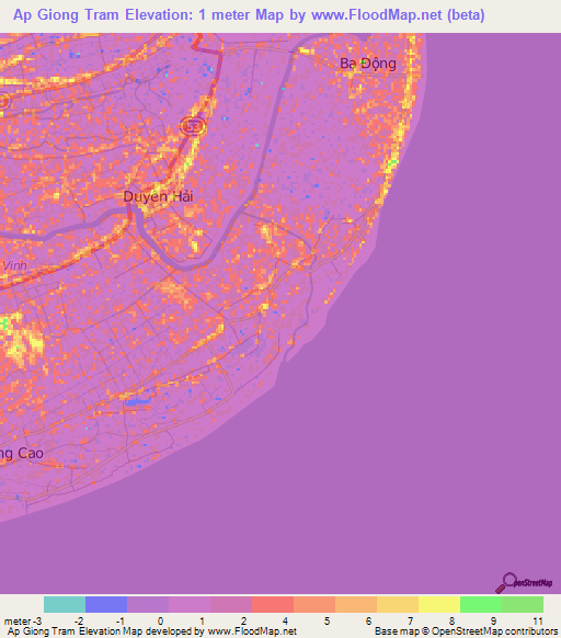 Ap Giong Tram,Vietnam Elevation Map