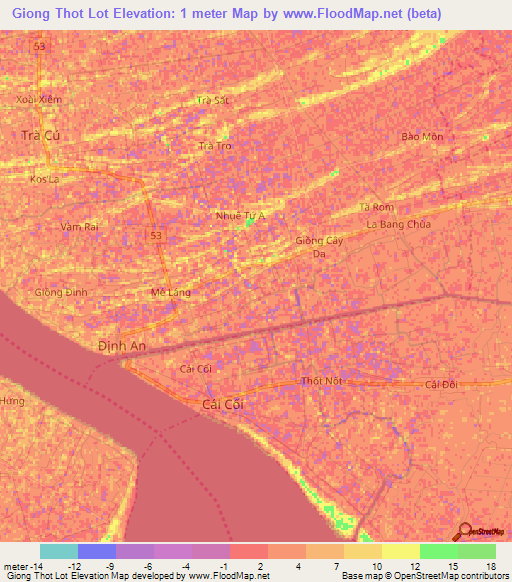 Giong Thot Lot,Vietnam Elevation Map