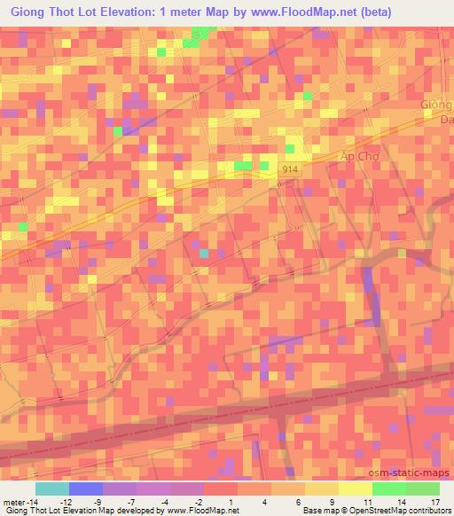 Giong Thot Lot,Vietnam Elevation Map