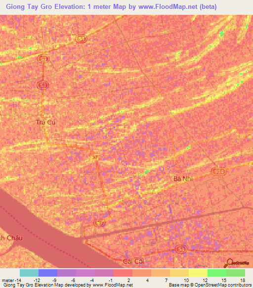 Giong Tay Gro,Vietnam Elevation Map