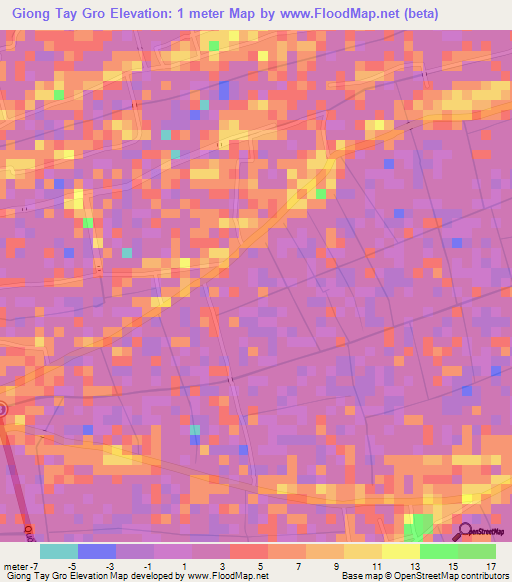 Giong Tay Gro,Vietnam Elevation Map