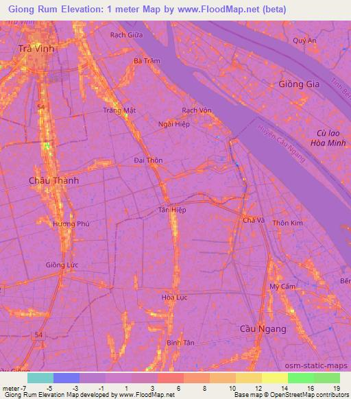 Giong Rum,Vietnam Elevation Map