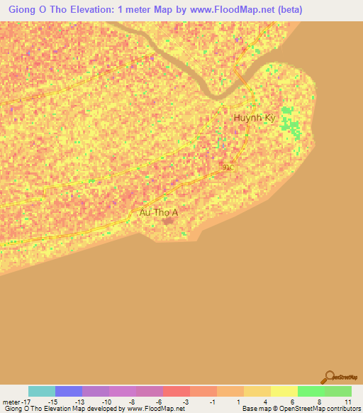 Giong O Tho,Vietnam Elevation Map