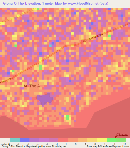 Giong O Tho,Vietnam Elevation Map