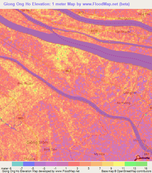 Giong Ong Ho,Vietnam Elevation Map