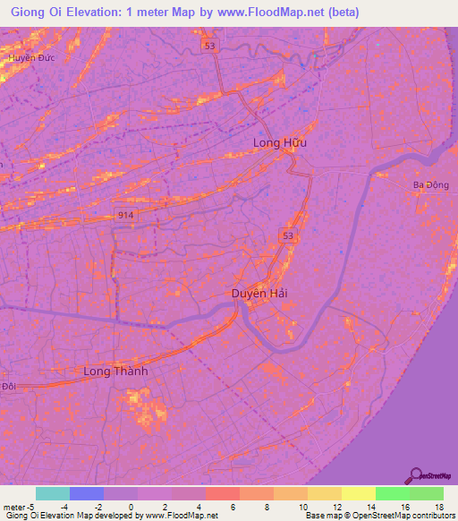 Giong Oi,Vietnam Elevation Map