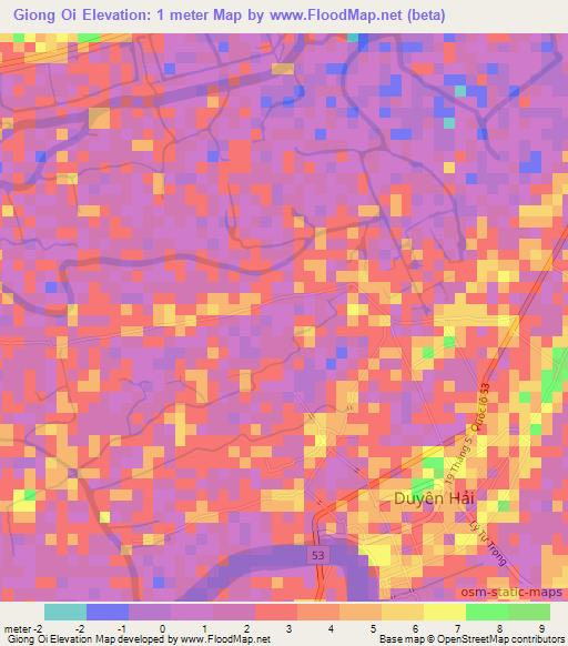 Giong Oi,Vietnam Elevation Map