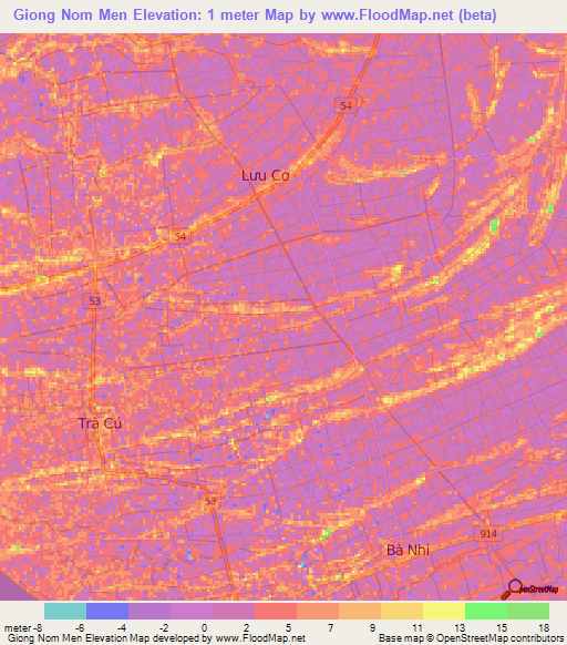 Giong Nom Men,Vietnam Elevation Map