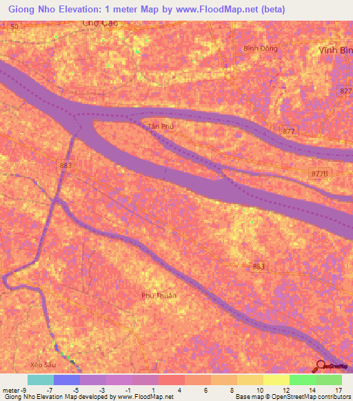 Giong Nho,Vietnam Elevation Map